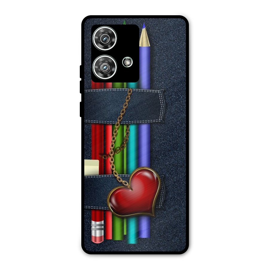 Denim Colorful Pencils Metal Back Case for Motorola Edge 40 Neo