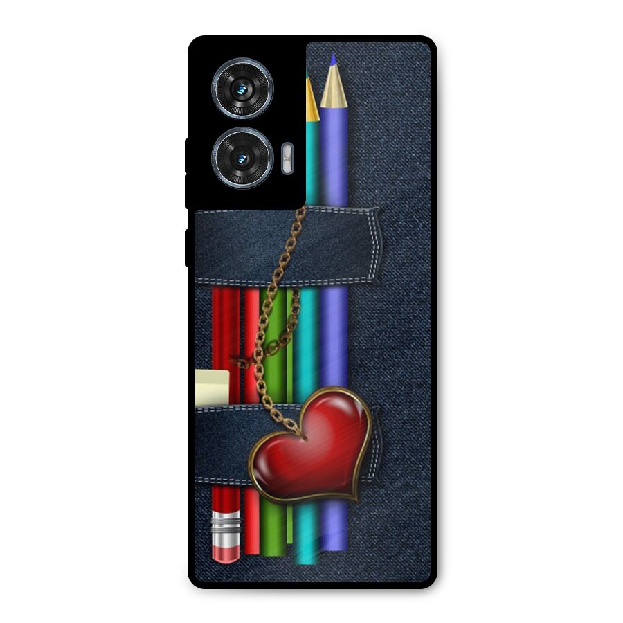 Denim Colorful Pencils Metal Back Case for Motorola Edge 50 Fusion