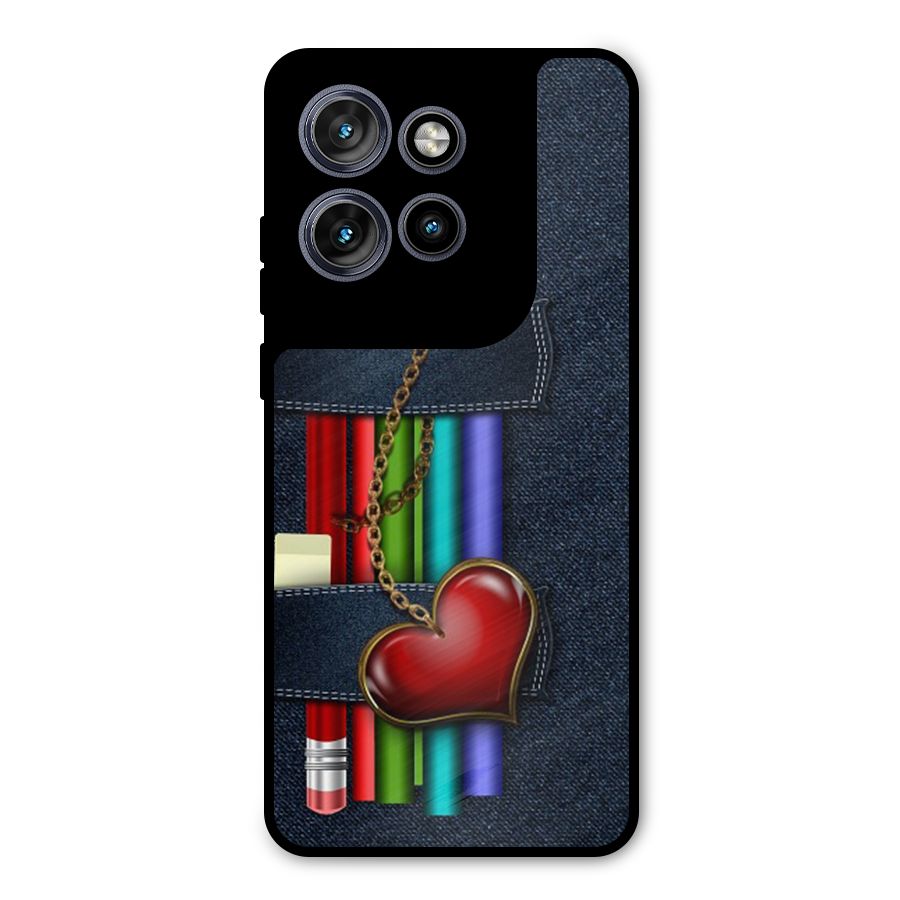 Denim Colorful Pencils Metal Back Case for Motorola Edge 50 Neo