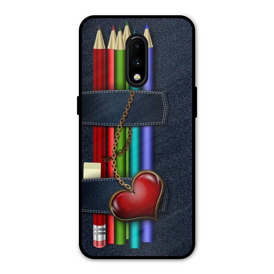 Denim Colorful Pencils Metal Back Case for OnePlus 7