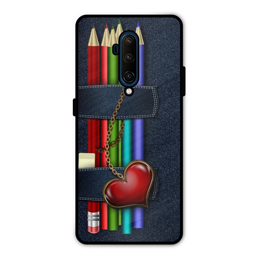 Denim Colorful Pencils Metal Back Case for OnePlus 7T Pro
