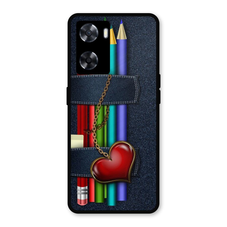 Denim Colorful Pencils Metal Back Case for Oppo A57 2022