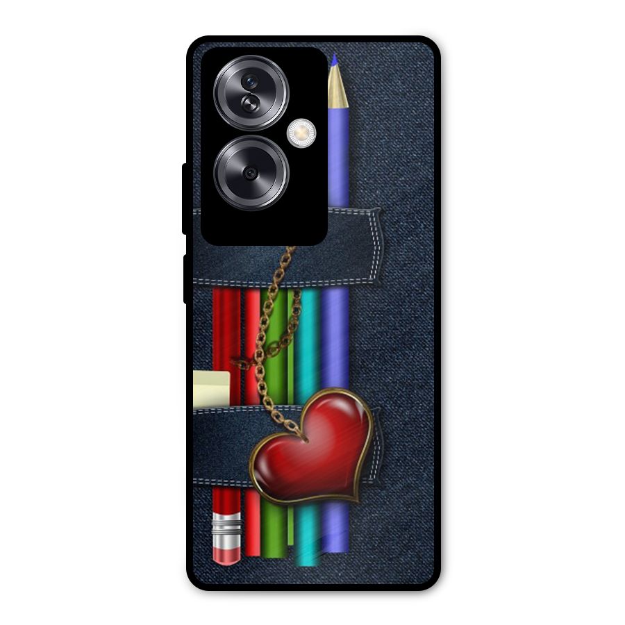 Denim Colorful Pencils Metal Back Case for Oppo A79 5G