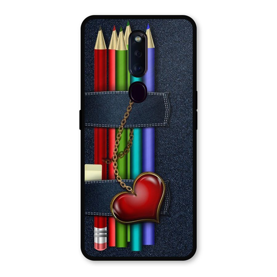 Denim Colorful Pencils Metal Back Case for Oppo F11 Pro
