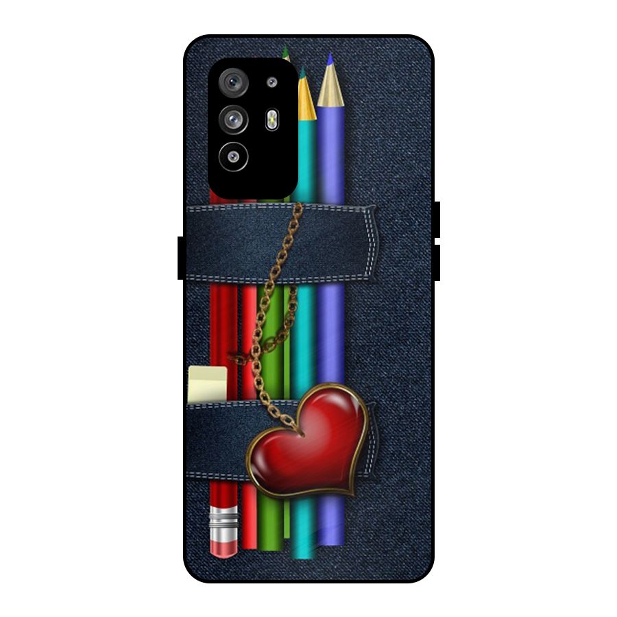 Denim Colorful Pencils Metal Back Case for Oppo F19 Pro Plus 5G
