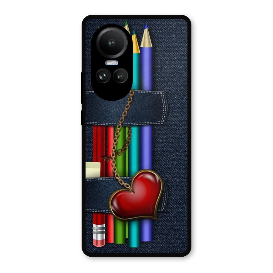 Denim Colorful Pencils Metal Back Case for Oppo Reno10