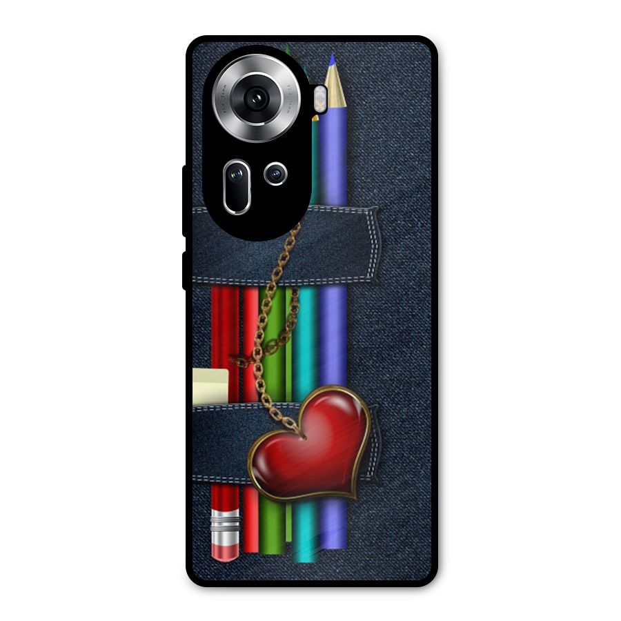 Denim Colorful Pencils Metal Back Case for Oppo Reno11 5G