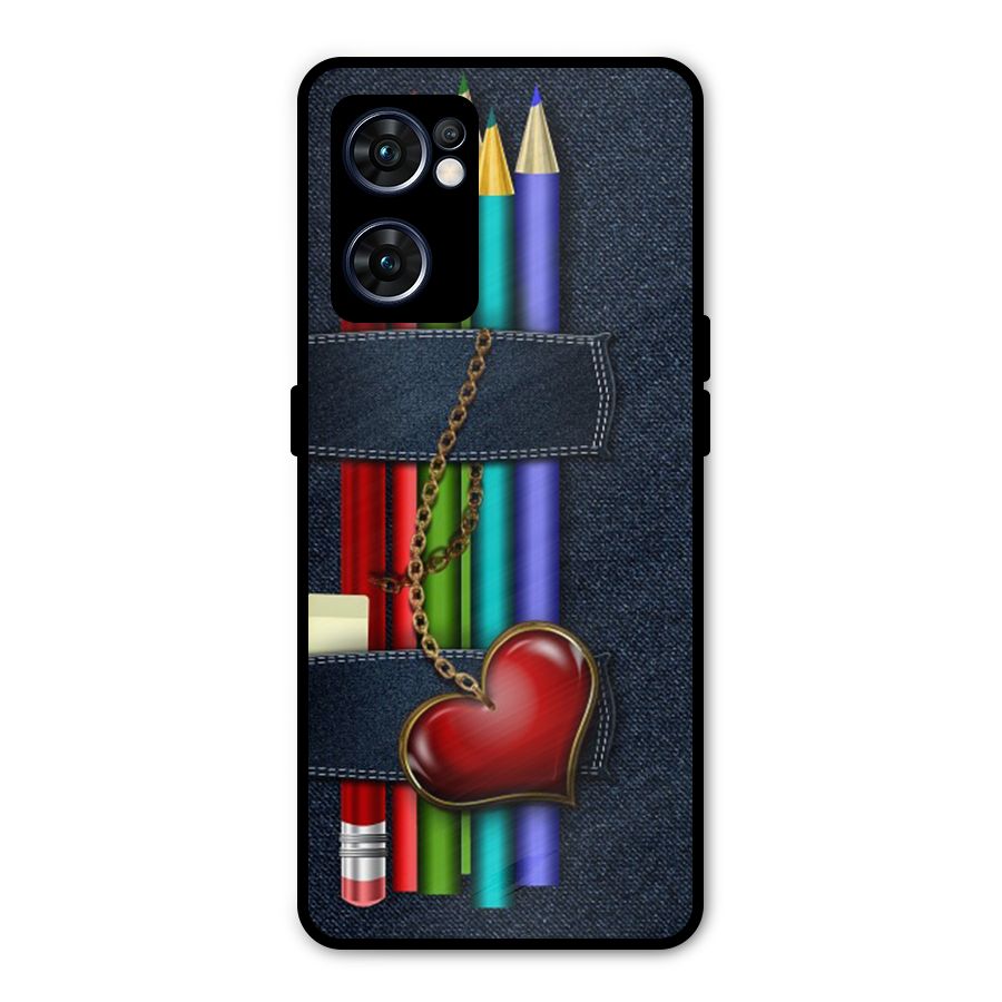 Denim Colorful Pencils Metal Back Case for Oppo Reno7 5G