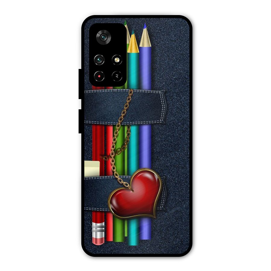 Denim Colorful Pencils Metal Back Case for Poco M4 Pro 5G