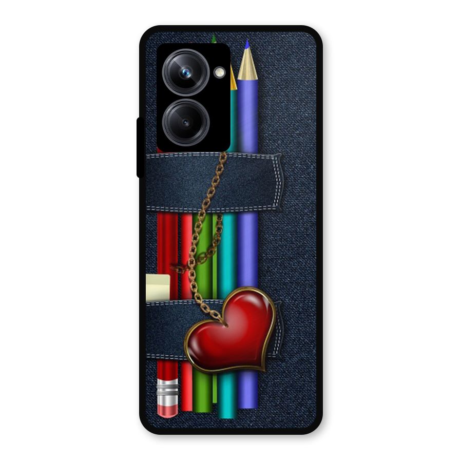 Denim Colorful Pencils Metal Back Case for Realme 10 Pro