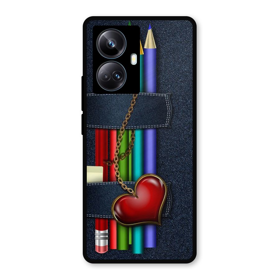 Denim Colorful Pencils Metal Back Case for Realme 10 Pro Plus