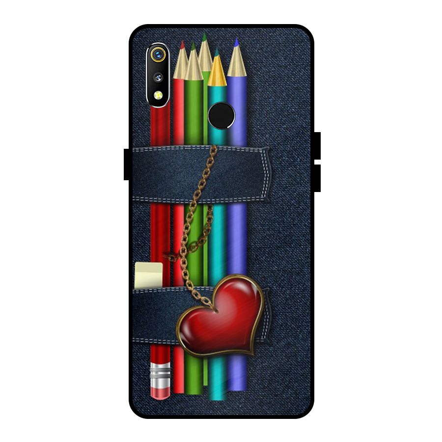 Denim Colorful Pencils Metal Back Case for Realme 3