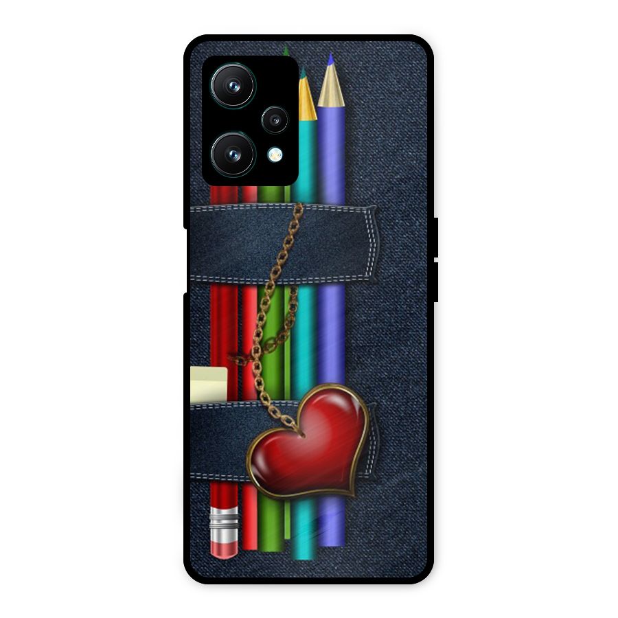 Denim Colorful Pencils Metal Back Case for Realme 9 Pro 5G