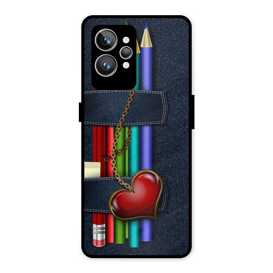 Denim Colorful Pencils Metal Back Case for Realme GT2 Pro