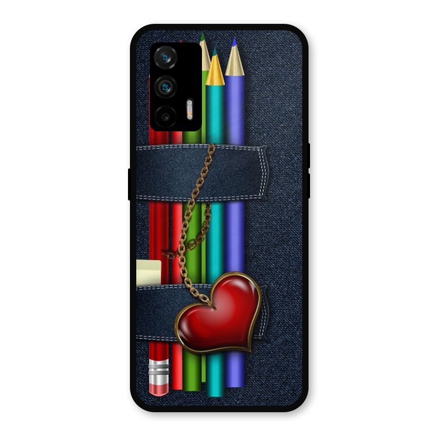 Denim Colorful Pencils Metal Back Case for Realme GT 5G
