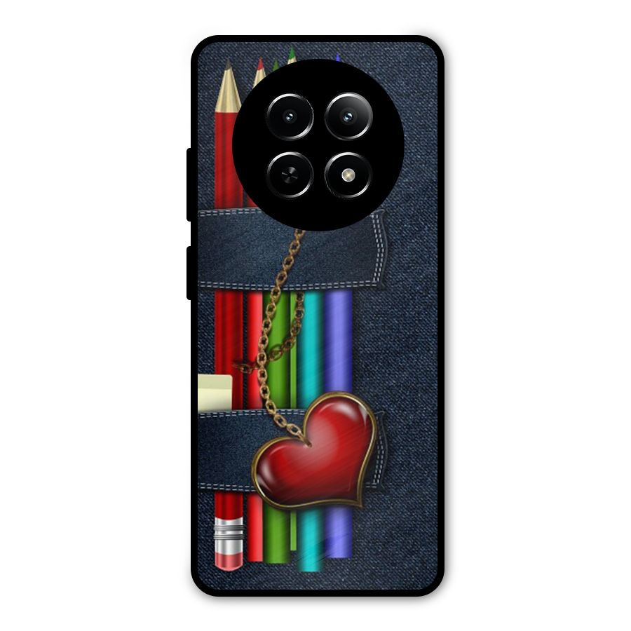 Denim Colorful Pencils Metal Back Case for Realme Narzo 70x 5G