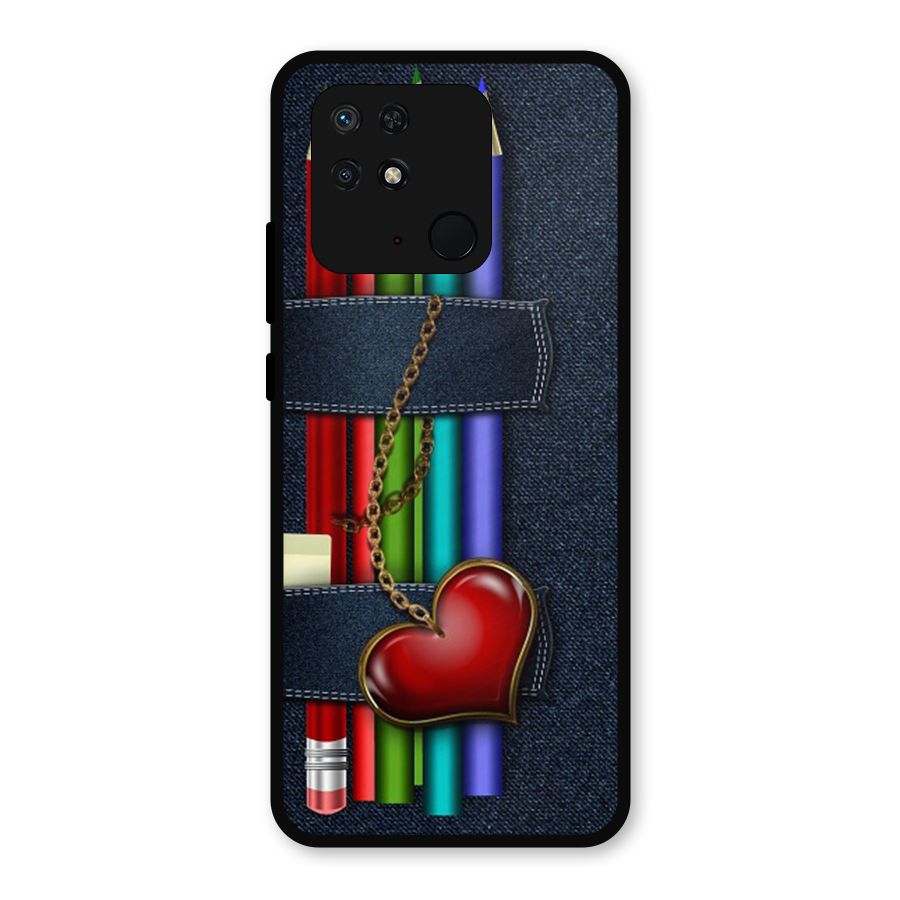 Denim Colorful Pencils Metal Back Case for Redmi 10 Power