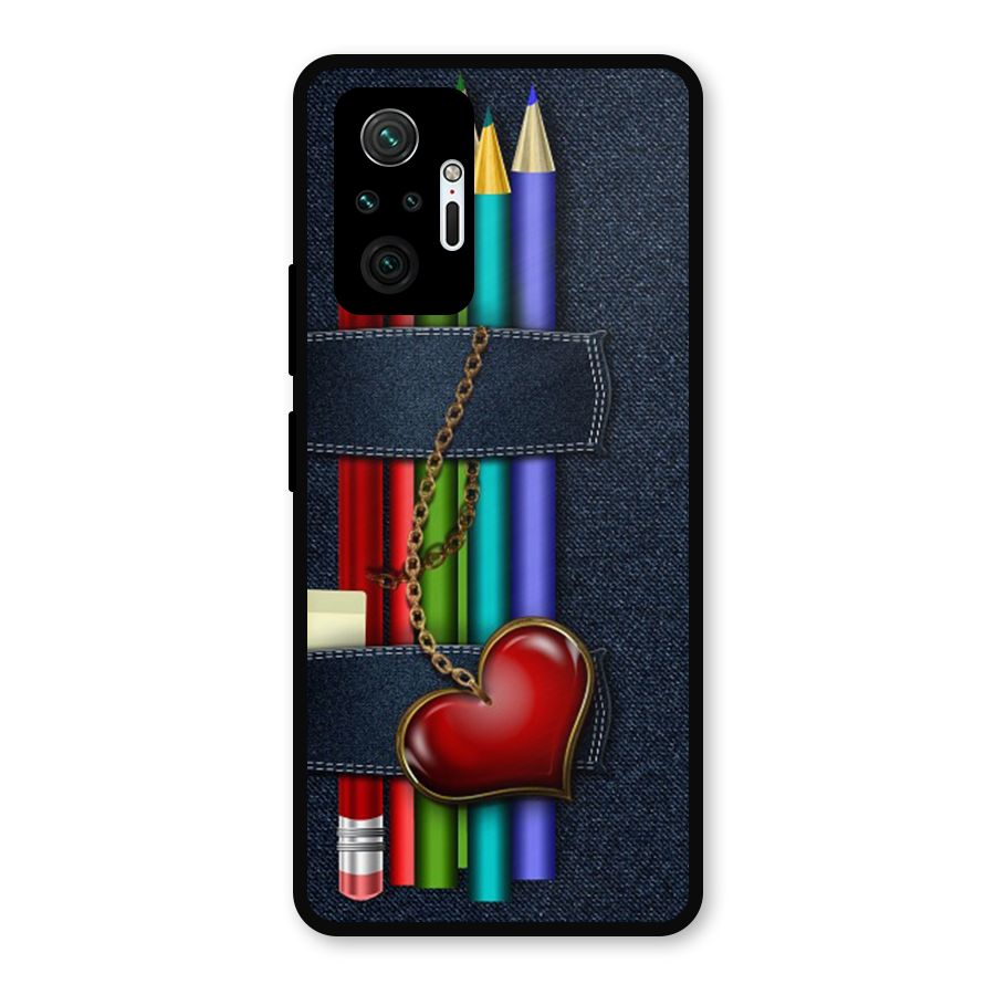 Denim Colorful Pencils Metal Back Case for Redmi Note 10 Pro