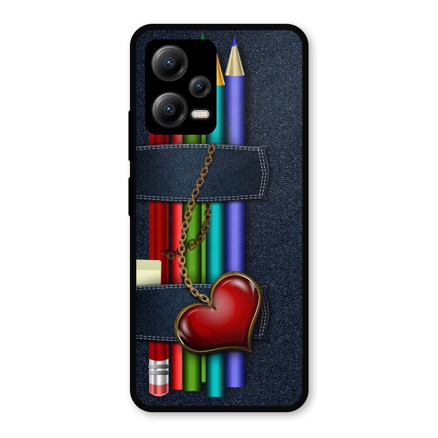 Denim Colorful Pencils Metal Back Case for Redmi Note 12 5G