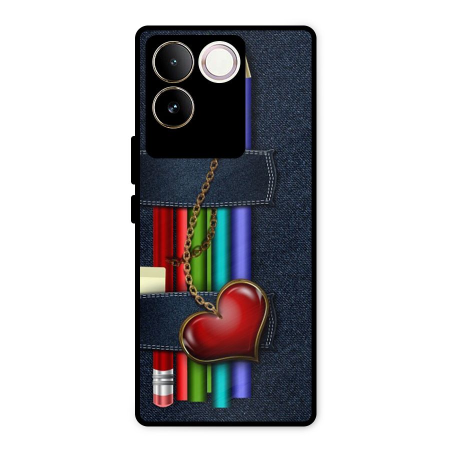 Denim Colorful Pencils Metal Back Case for Vivo T2 Pro