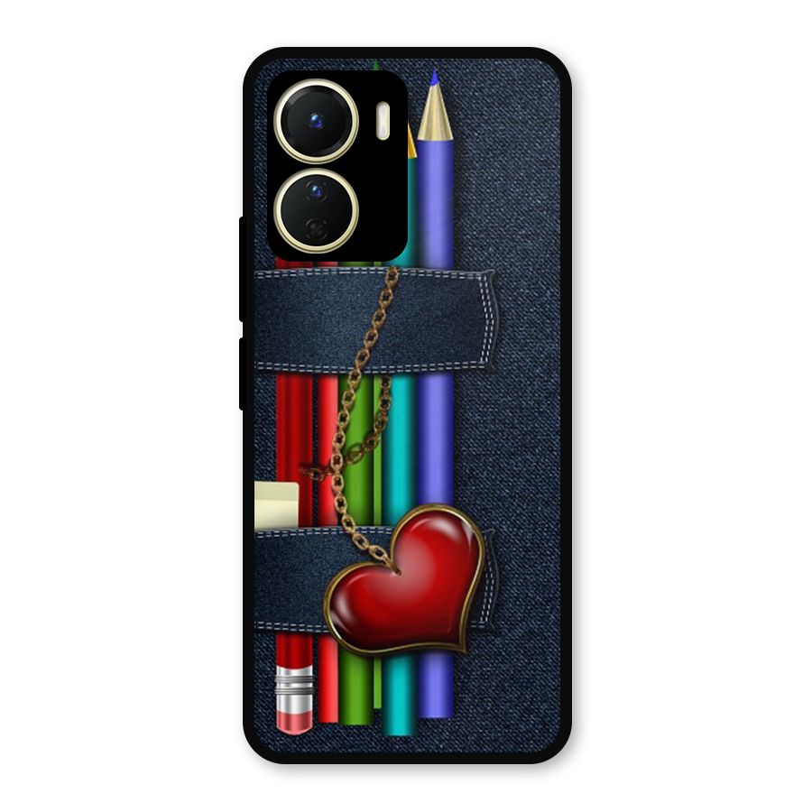 Denim Colorful Pencils Metal Back Case for Vivo T2x