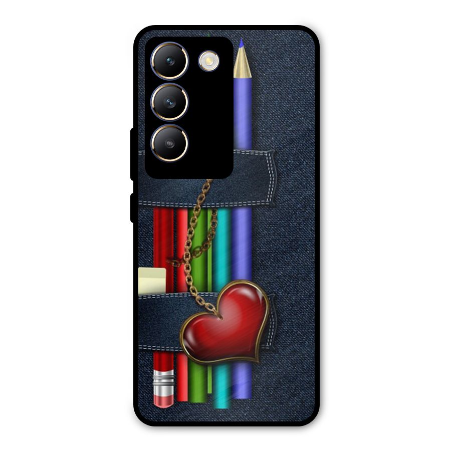 Denim Colorful Pencils Metal Back Case for Vivo T3 5G
