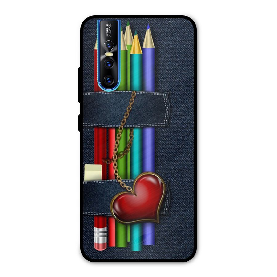 Denim Colorful Pencils Metal Back Case for Vivo V15 Pro
