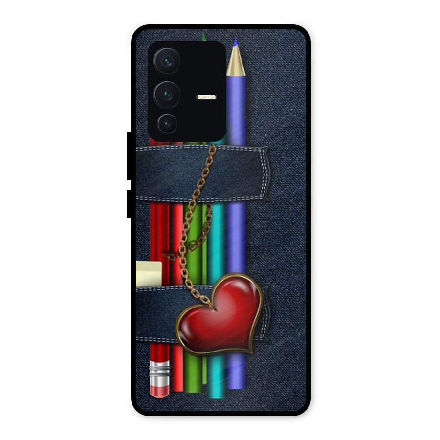 Denim Colorful Pencils Metal Back Case for Vivo V23 5G