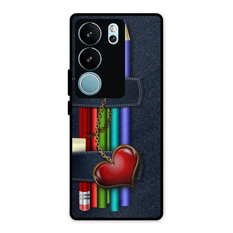 Denim Colorful Pencils Metal Back Case for Vivo V29