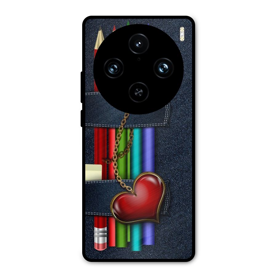 Denim Colorful Pencils Metal Back Case for Vivo X100 Pro
