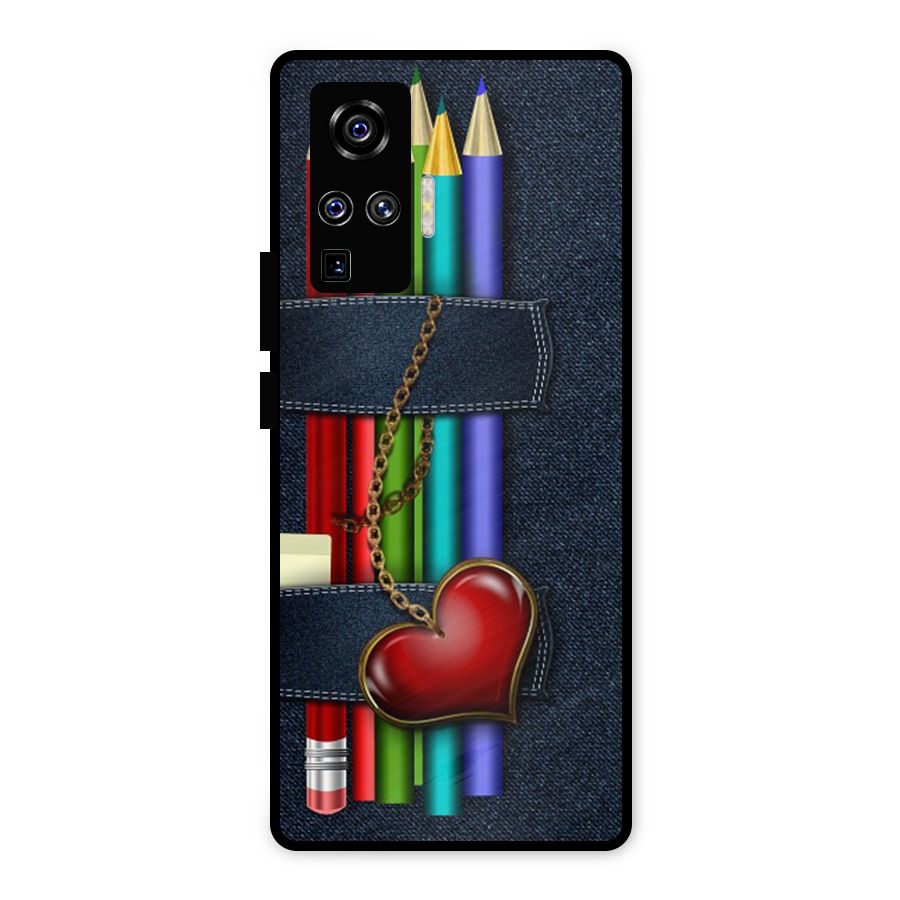 Denim Colorful Pencils Metal Back Case for Vivo X50 Pro
