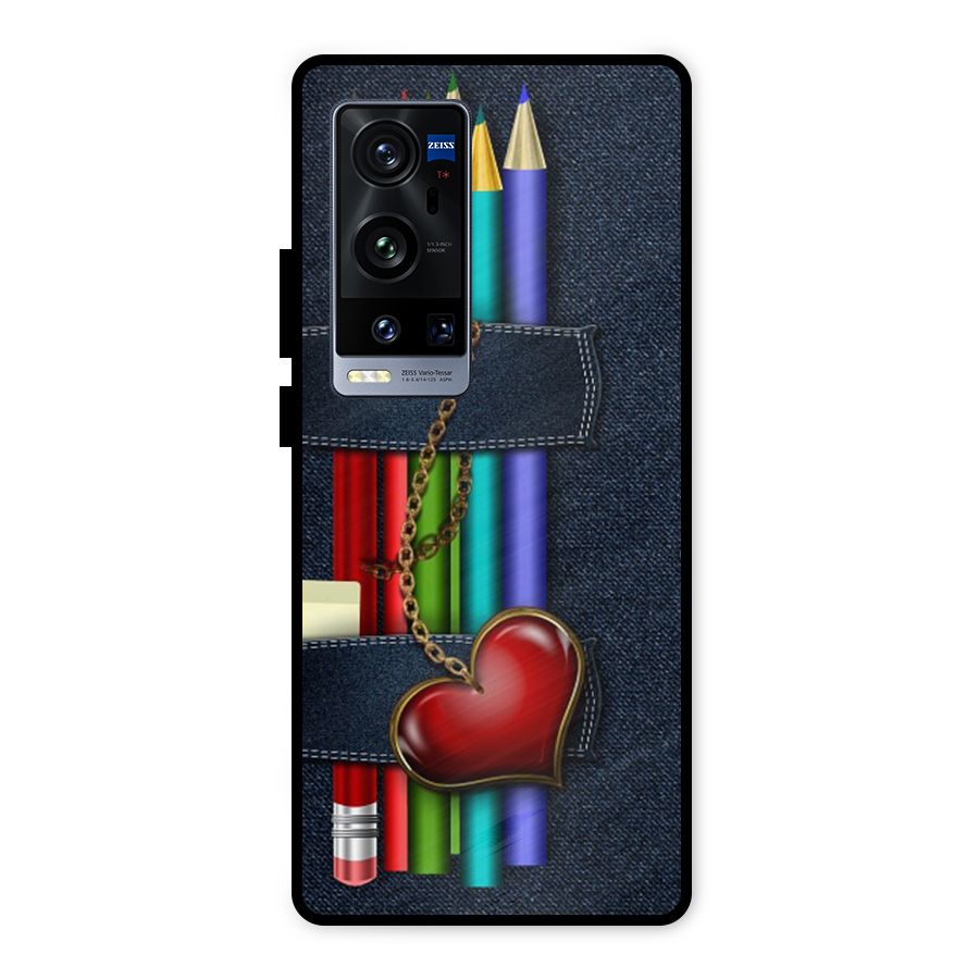 Denim Colorful Pencils Metal Back Case for Vivo X60 Pro Plus