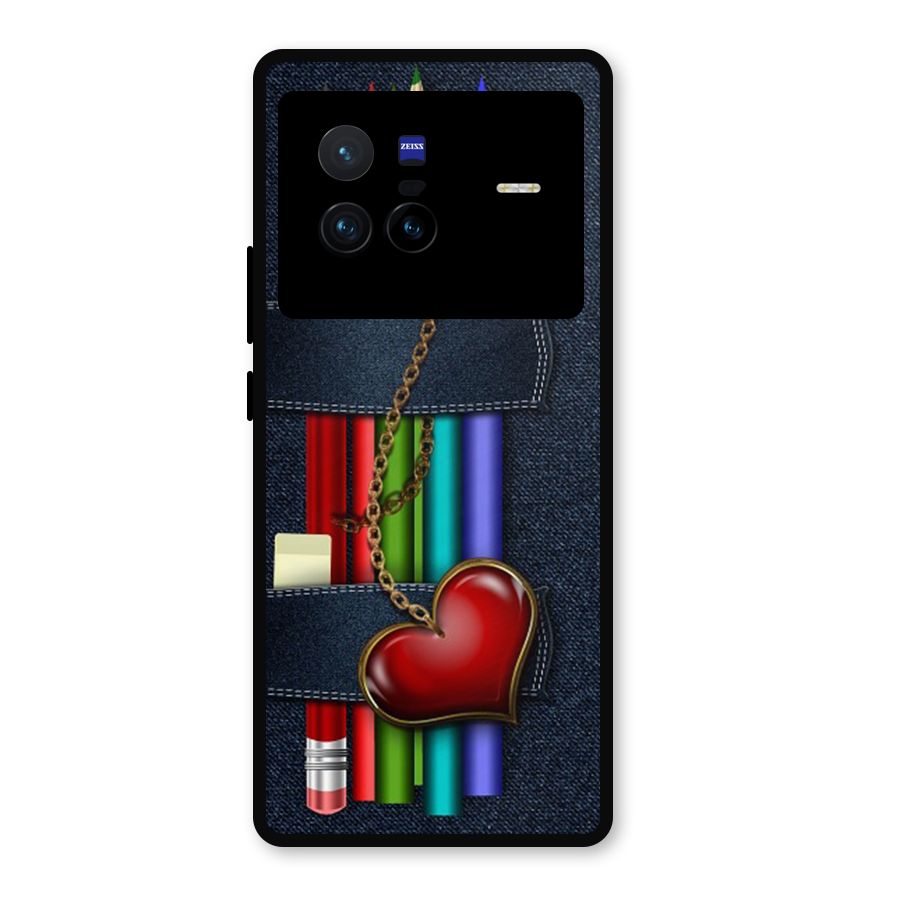 Denim Colorful Pencils Metal Back Case for Vivo X80