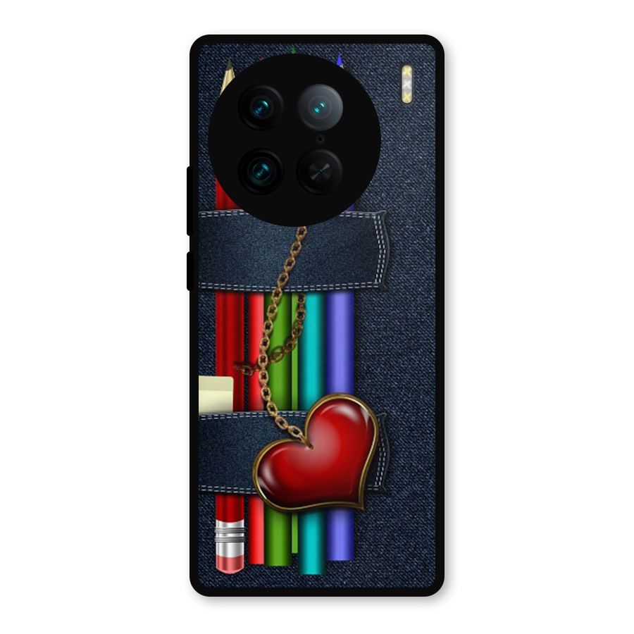 Denim Colorful Pencils Metal Back Case for Vivo X90 Pro