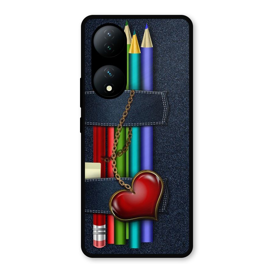Denim Colorful Pencils Metal Back Case for Vivo Y100a
