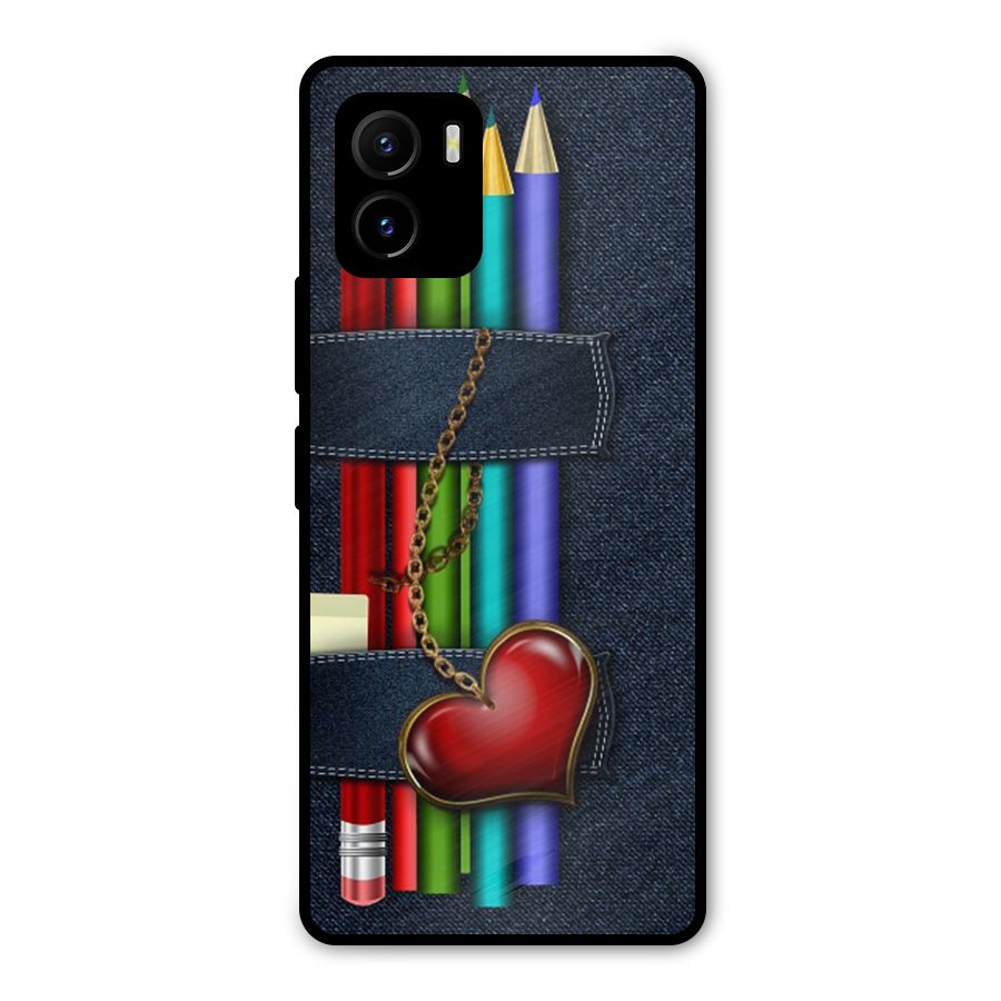 Denim Colorful Pencils Metal Back Case for Vivo Y15s