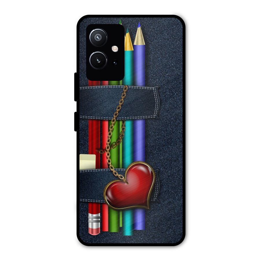 Denim Colorful Pencils Metal Back Case for Vivo Y75 5G