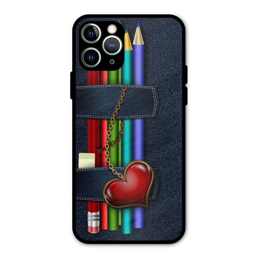 Denim Colorful Pencils Metal Back Case for iPhone 11 Pro Max