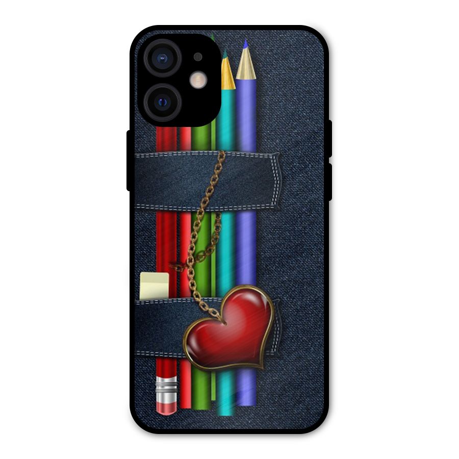 Denim Colorful Pencils Metal Back Case for iPhone 12 Mini