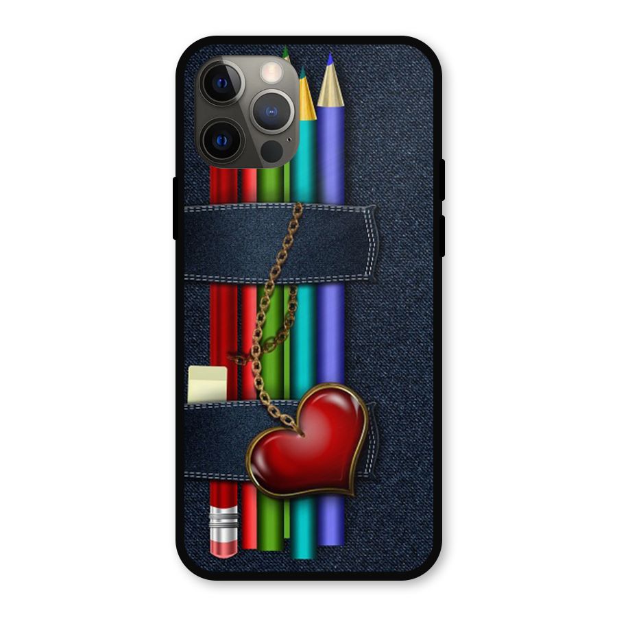 Denim Colorful Pencils Metal Back Case for iPhone 12 Pro