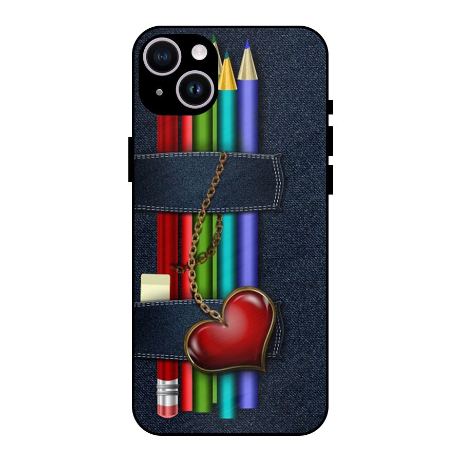 Denim Colorful Pencils Metal Back Case for iPhone 14 Plus