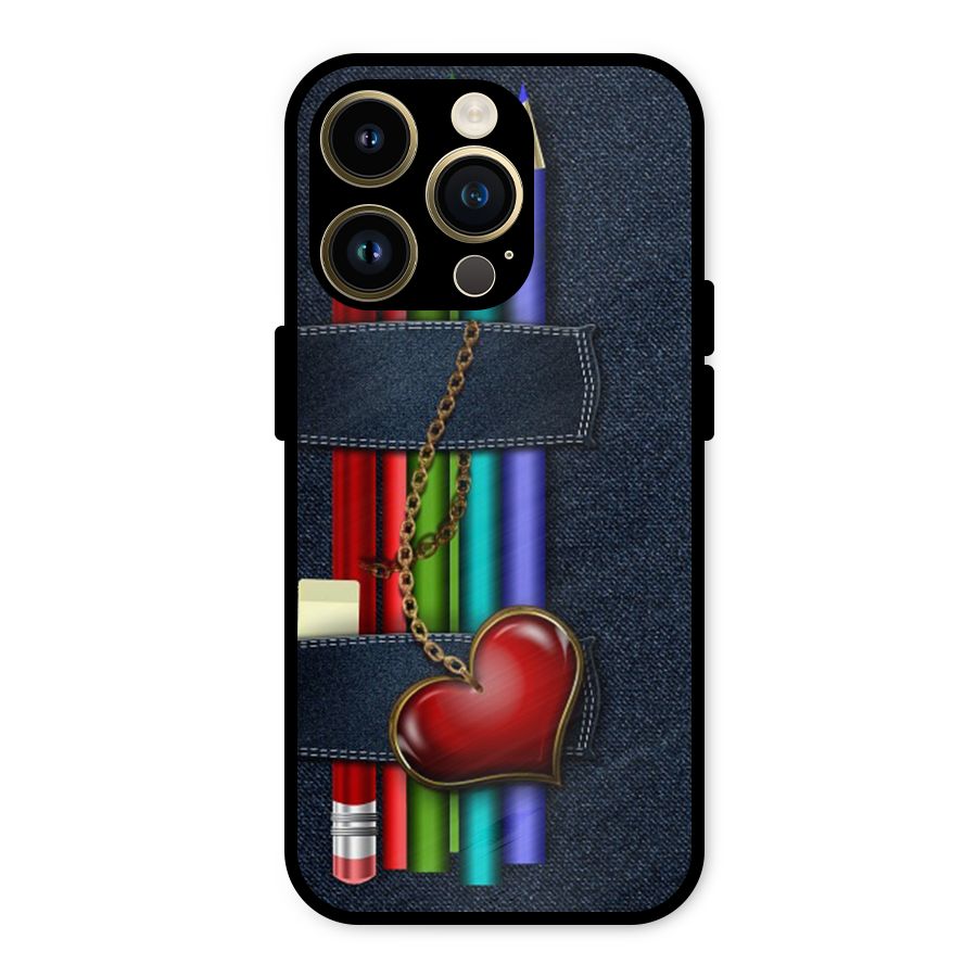 Denim Colorful Pencils Metal Back Case for iPhone 14 Pro