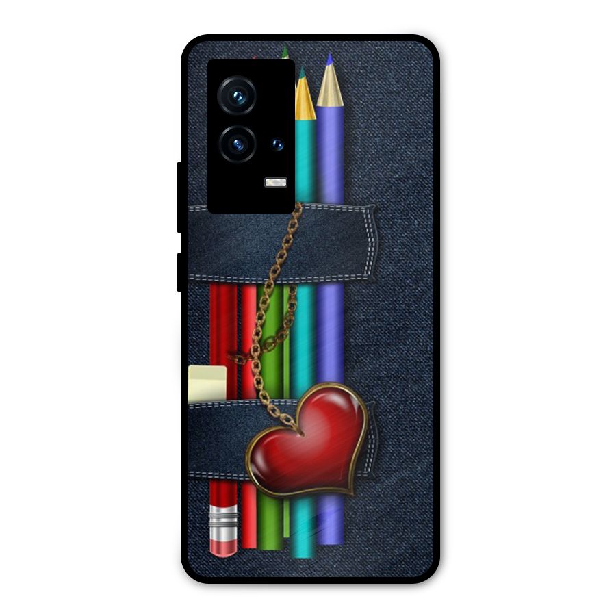 Denim Colorful Pencils Metal Back Case for iQOO 9 5G