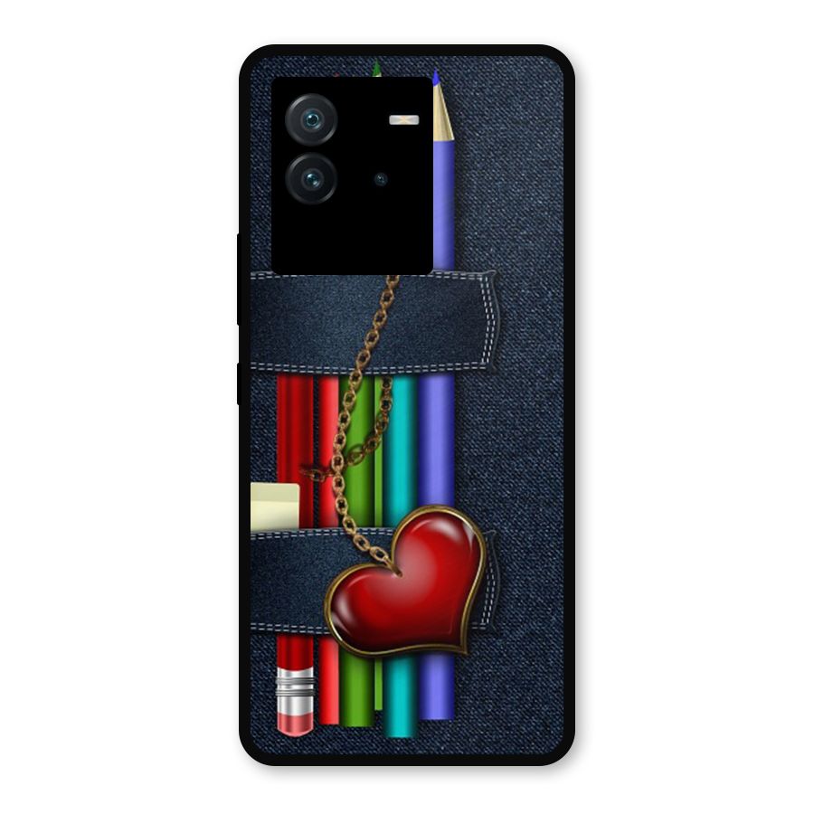 Denim Colorful Pencils Metal Back Case for iQOO Neo 6 5G