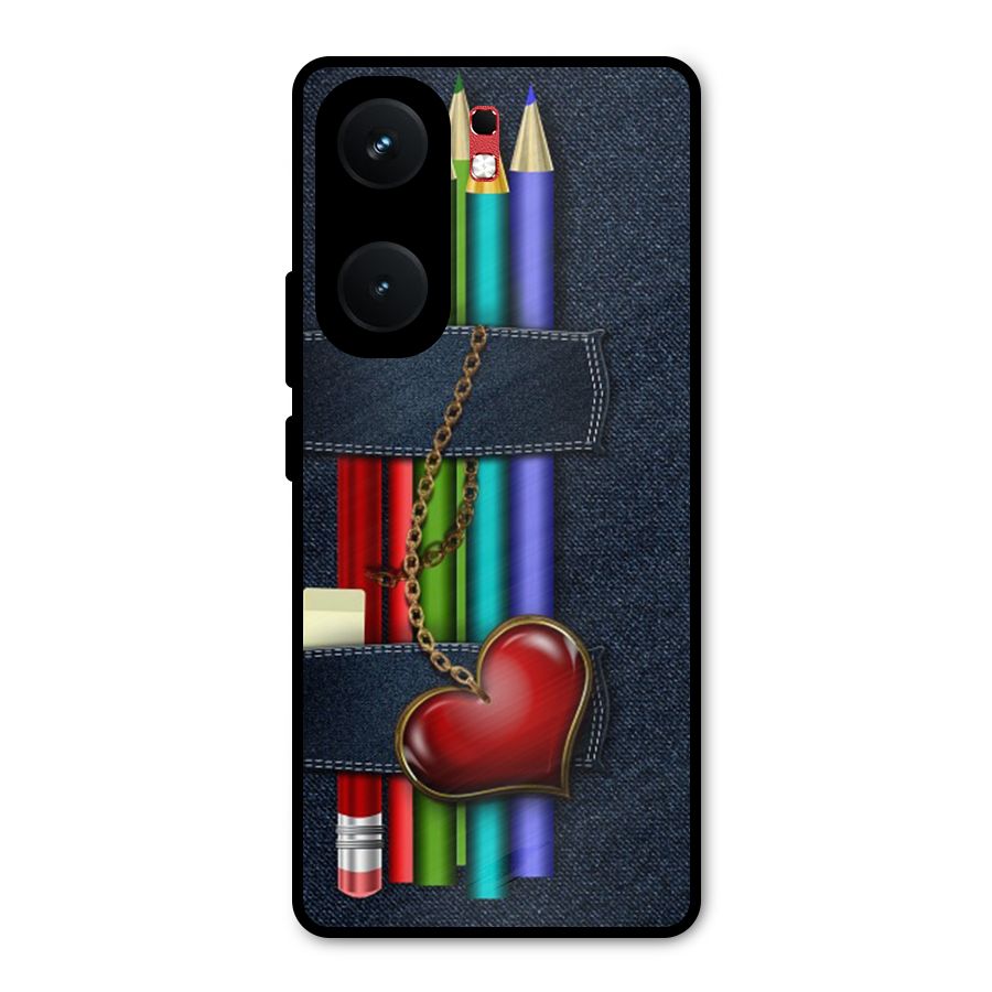 Denim Colorful Pencils Metal Back Case for iQOO Neo 9 Pro