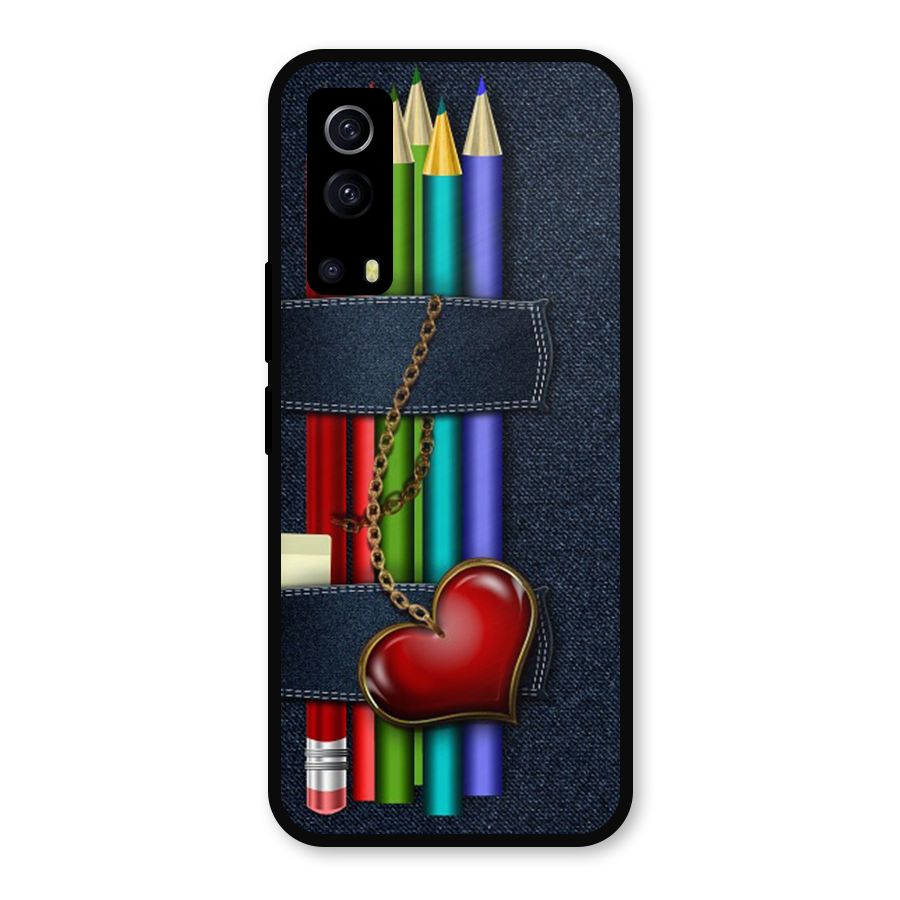 Denim Colorful Pencils Metal Back Case for iQOO Z3