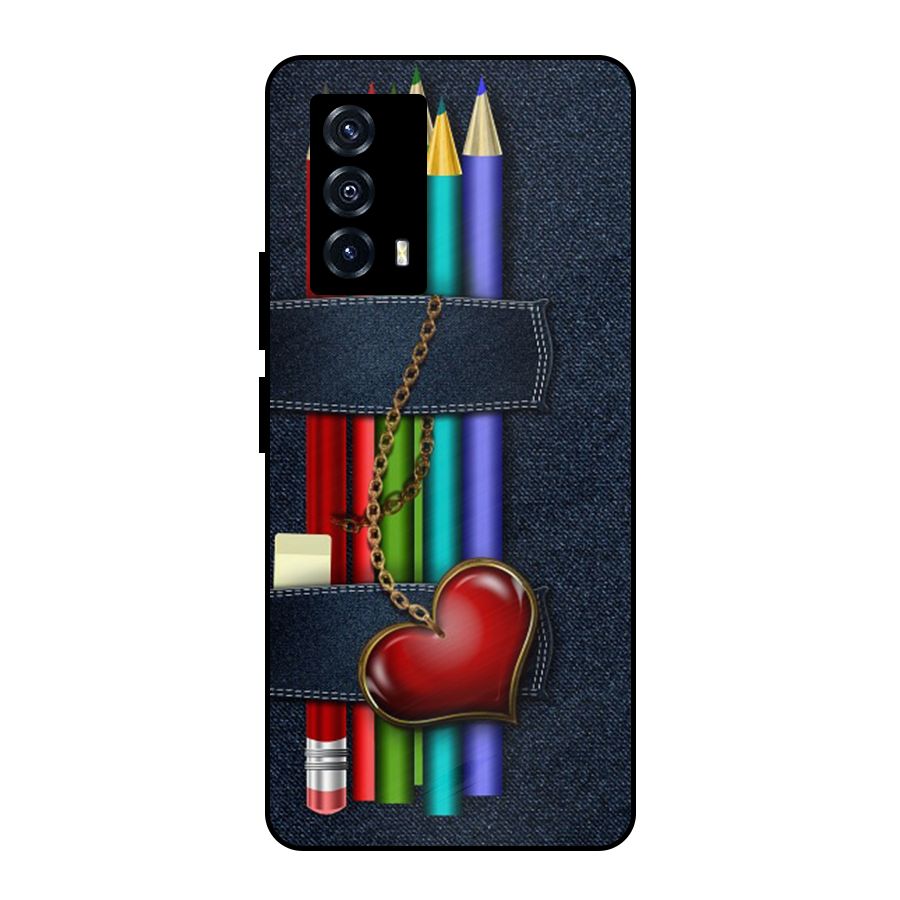Denim Colorful Pencils Metal Back Case for iQOO Z5