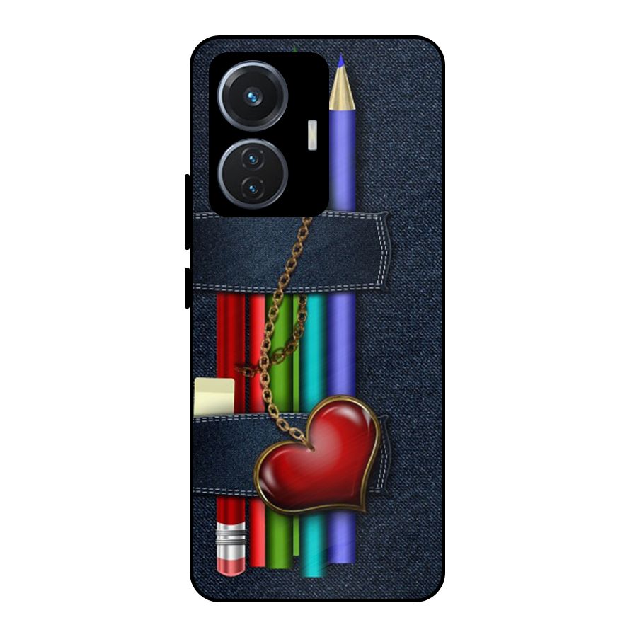 Denim Colorful Pencils Metal Back Case for iQOO Z6 44W