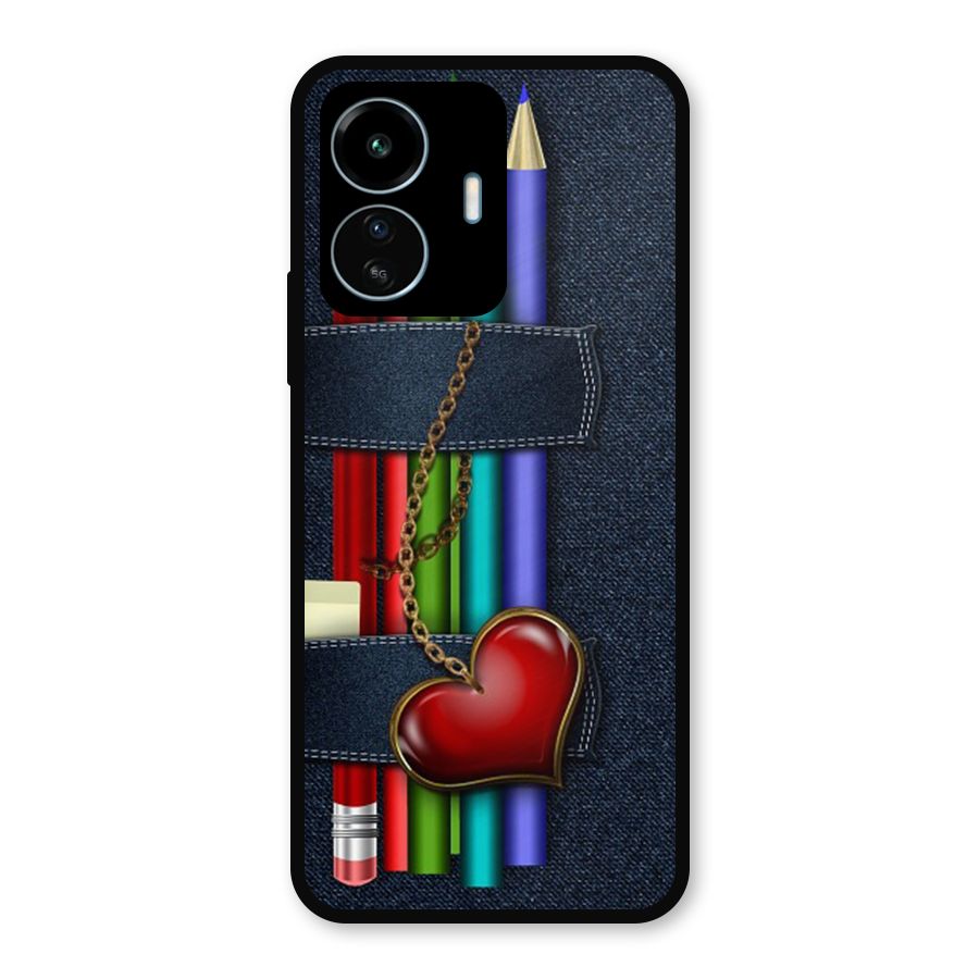 Denim Colorful Pencils Metal Back Case for vivo iQOO Z6 Lite 5G