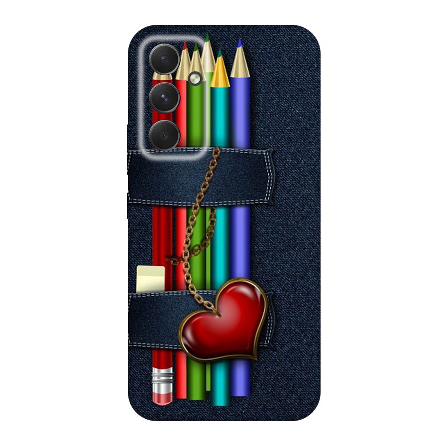 Denim Colorful Pencils Original Polycarbonate Back Case for Galaxy A54